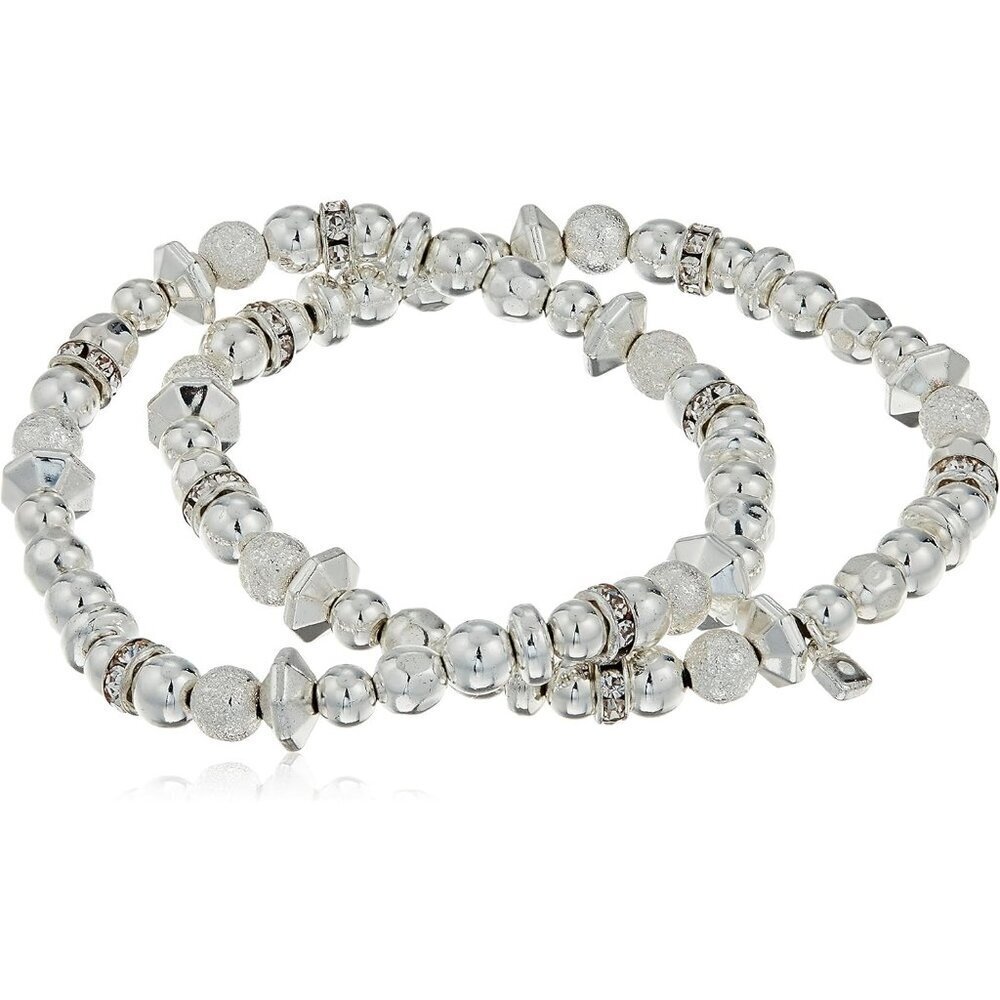 Women's Silver Tone Crystal Heart Key No Clasp Metal Base Stretch Bracelet